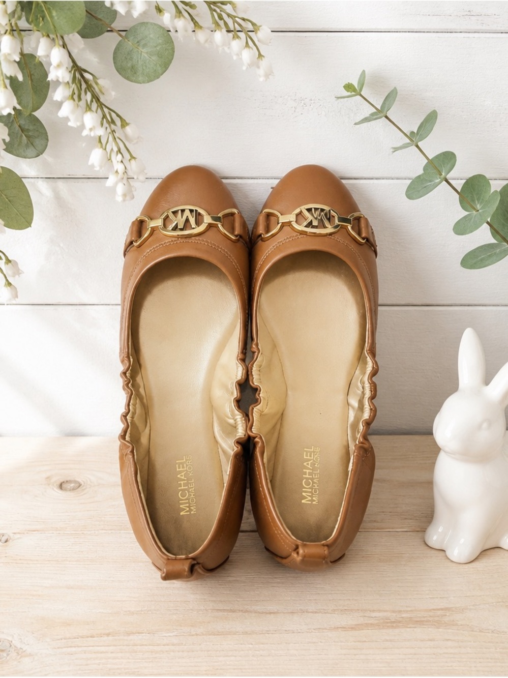 Michael Kors Classic Ballet Flats – MK Gold Logo Detail